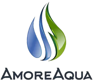 Logo with waterdrop and text beneath saying: AmoreAqua