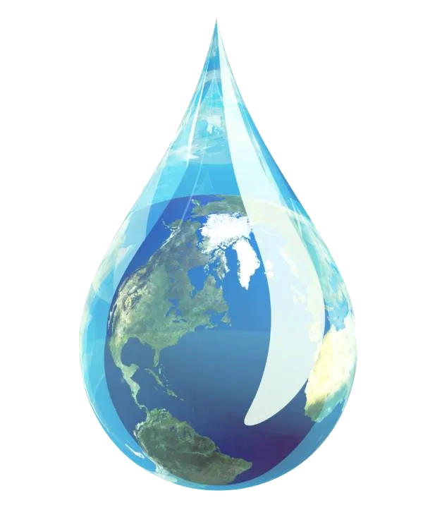 Earth globe inside a drop of water